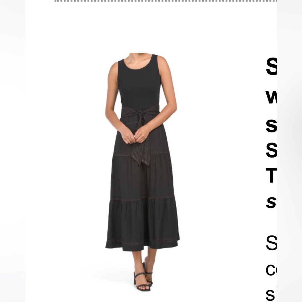 Sleeveless Linen Maxi Dress with Tie Waist and contrast seam